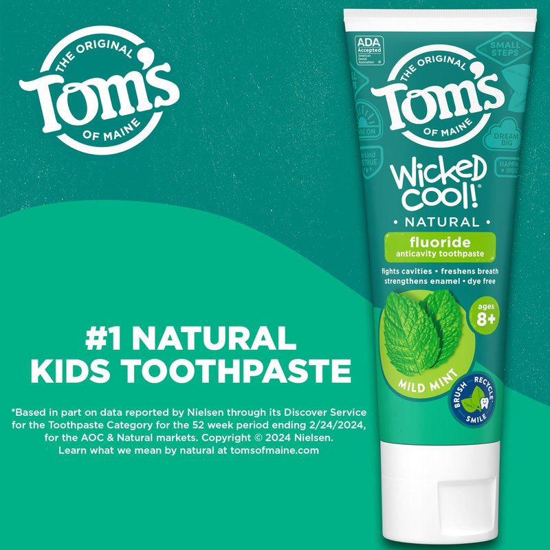Tom's of Maine Natural Wicked Cool! Fluoride Toothpaste for Kids, Mild Mint, 5.1 oz. 3-Pack