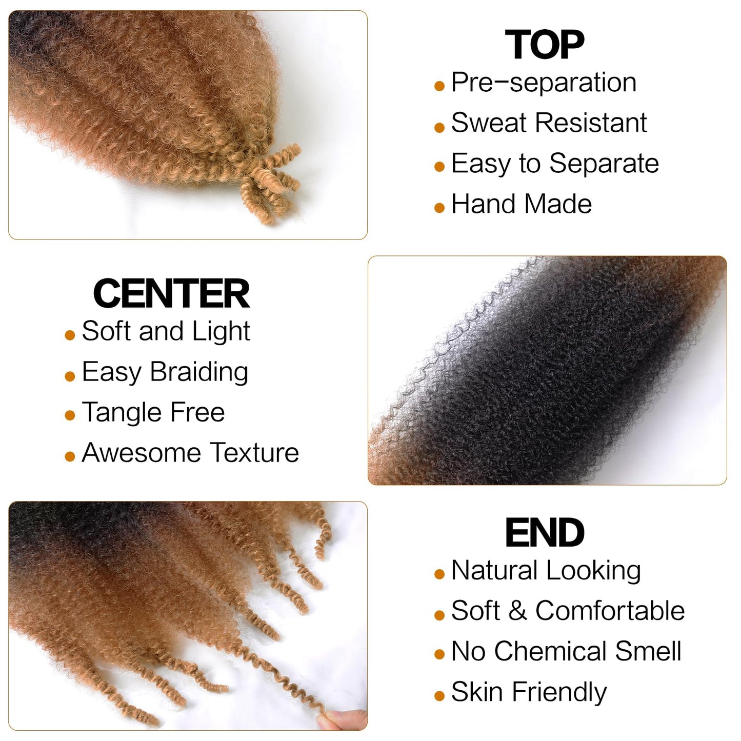 16 Inch 1B/30/27 Springy Afro Twist Hair, 8Packs Marley Twist Braiding Hair