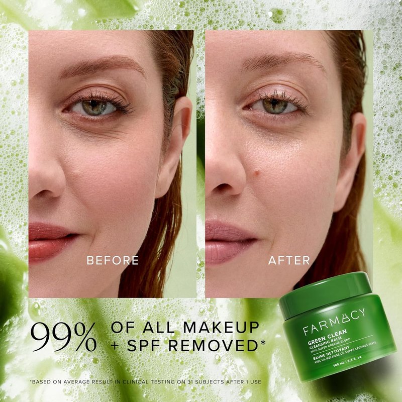 Farmacy Makeup Remover Balm - Green Clean Waterproof Oil Cleanser for Face | Hydrates & Softens Skin with Super Greens (100ml)