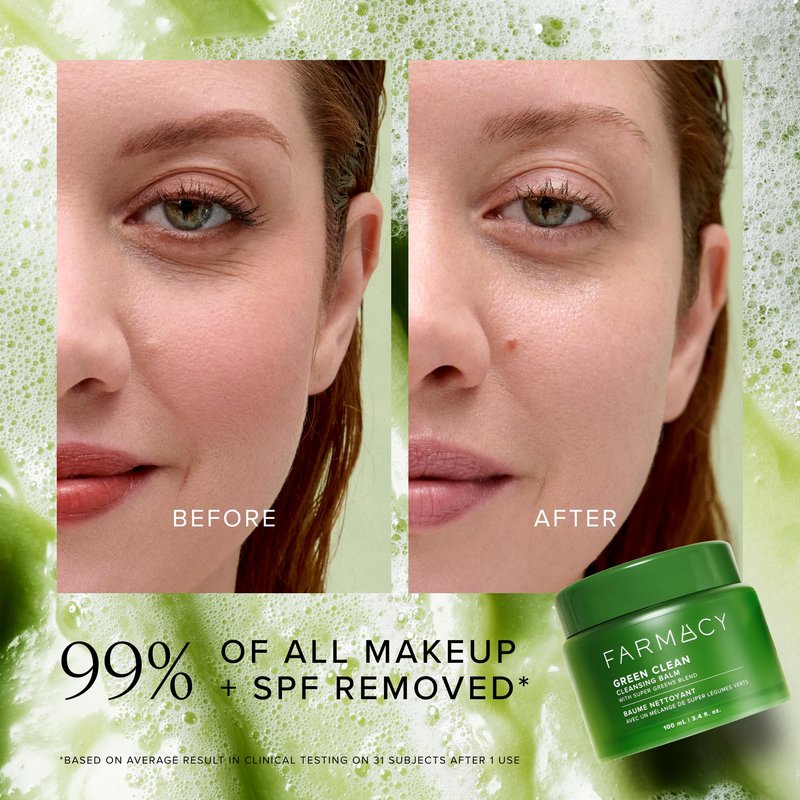 Farmacy Makeup Remover Cleansing Balm - Green Clean Waterproof Makeup Remover Balm + Oil Cleanser for Face - Gently Melts Make Up + SPF - Hydrates + Softens Skin with Super Greens + Papaya (30ml)