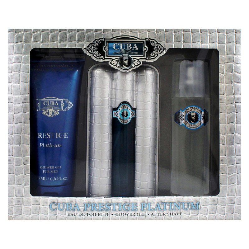 Cuba Prestige Platinum by Cuba for Men - 3 Pc Gift Set 3oz EDT Spray, 6.7oz Shower Gel, 3.3oz After Shave