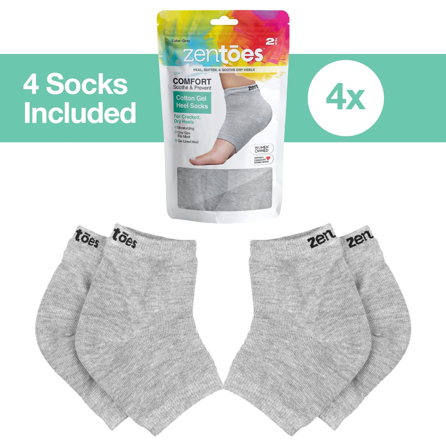 ZenToes Moisturizing Socks for Cracked Heel Treatment, Vitamin E, Olive Oil and Jojoba Oil Infused Heel Socks, Spa Gifts for Women, Relaxation Gifts for Women (Cotton Gray, Regular)