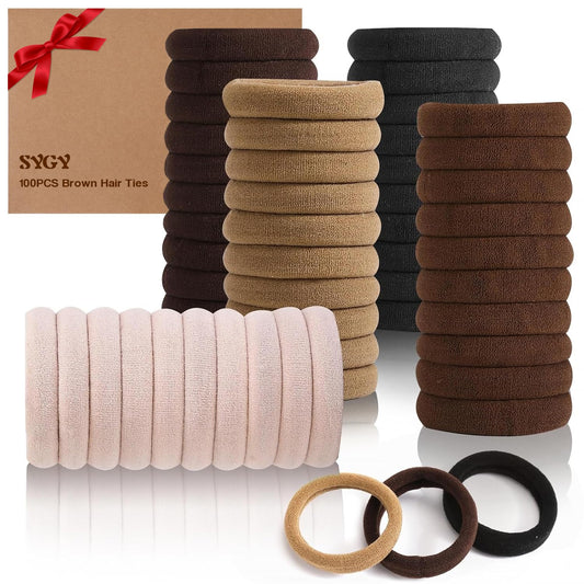 100PCS Black Hair Ties for Women, No Crease No Damage, Seamless Cotton Bands for Thick Thin Hair, Soft Ponytail Holders, Accessories for Girls