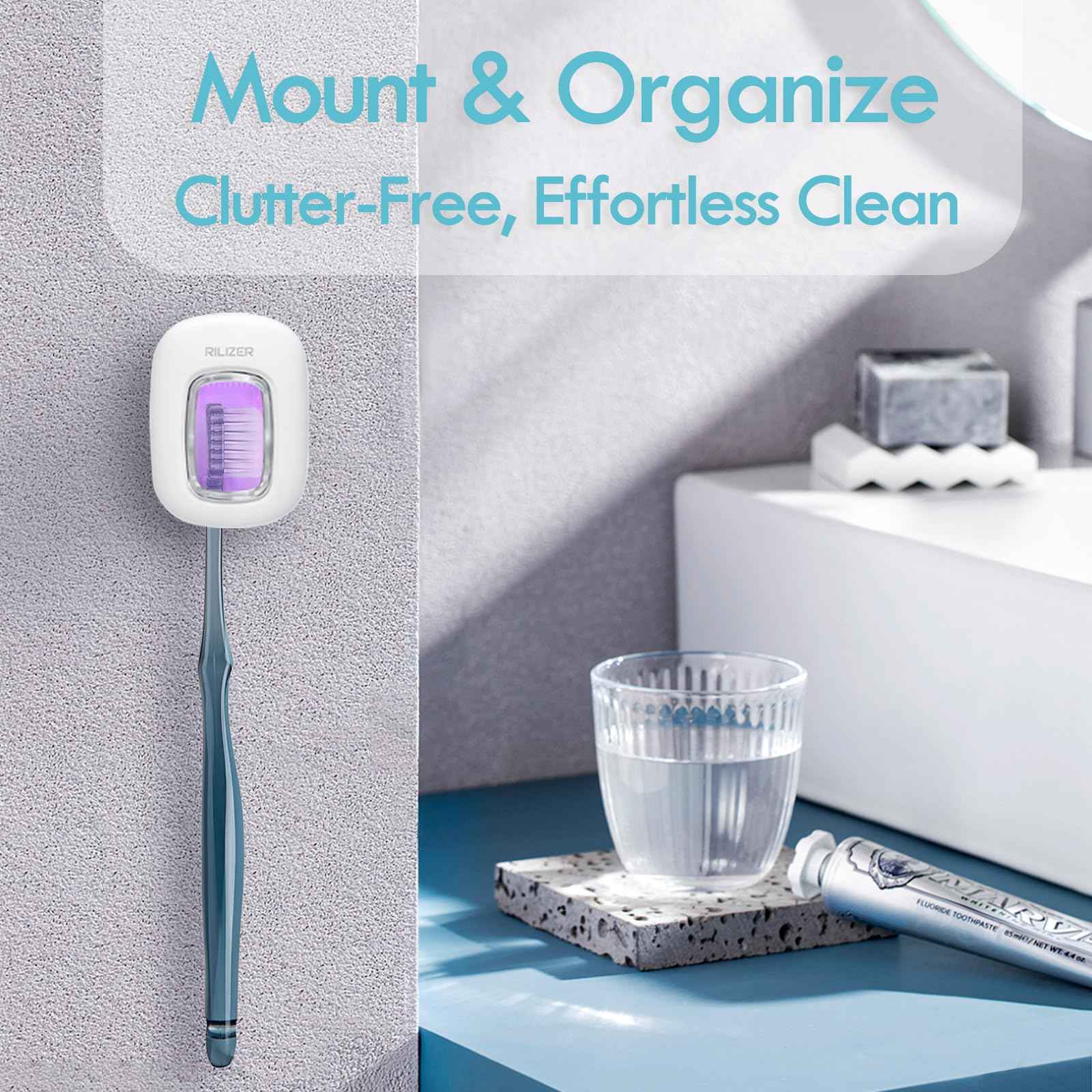 RILIZER UV Toothbrush Sanitizer Cover, Rechargeable Travel Cap with Magnetic Wall Mount, Portable Cleaner for Any Size Toothbrush