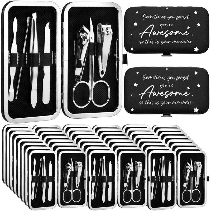 Lanties 24 Set Manicure Kit Bulk Steel Nail Clippers 7 in 1 Stainless Grooming Nail Kit Mother's Day Appreciation Gift Professional Pedicure Tool for Adults Women Men Employee Personal Care(Black)