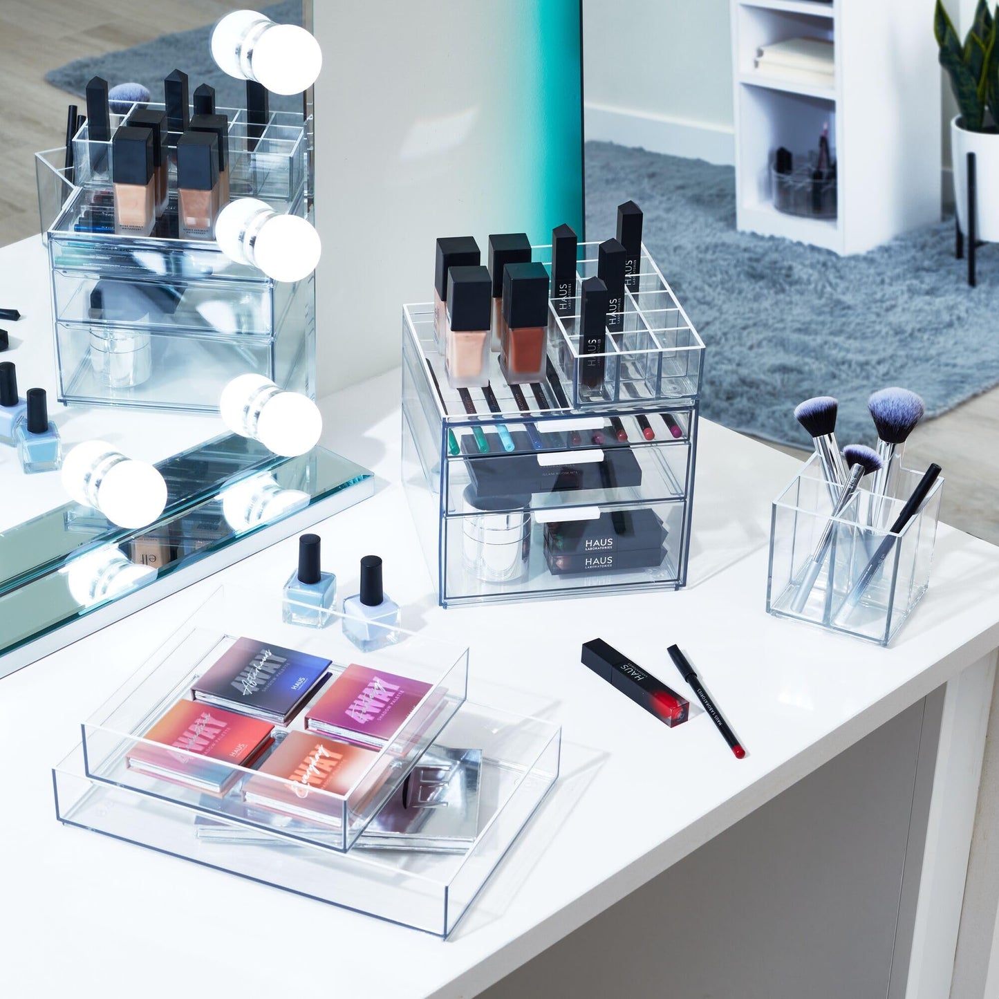 iDesign The Sarah Tanno Collection Plastic Cosmetic Drawer Organizer, Clear/White Large