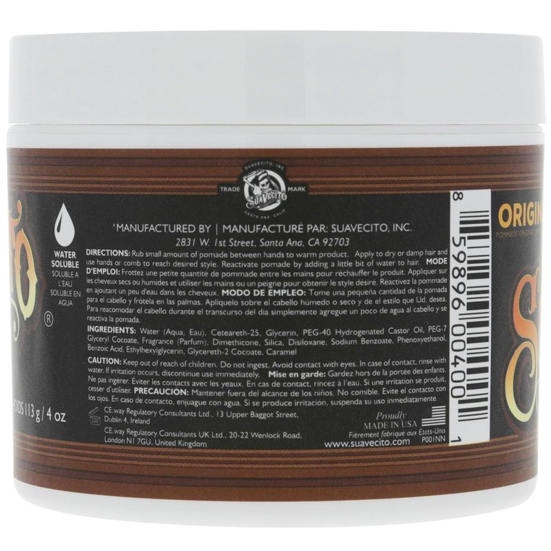 Suavecito Pomade Original Hold - Medium Shine Water-Based Hair Gel | 4 oz, Flake-Free, Easy Wash Out