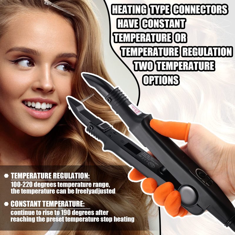 Keratin Hair Extension Kit: Heat Iron, Keratin Glue Granules, Protector Templates, Hair Clips, and Finger Protector(Black)