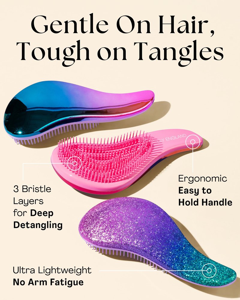 Lily England Hair Brushes for Women with Flexible Bristles - Pain-Free Detangler Brush for Curly, Thick, Straight & Natural Hair - Gentle Hairbrush for Women - Petrol Color