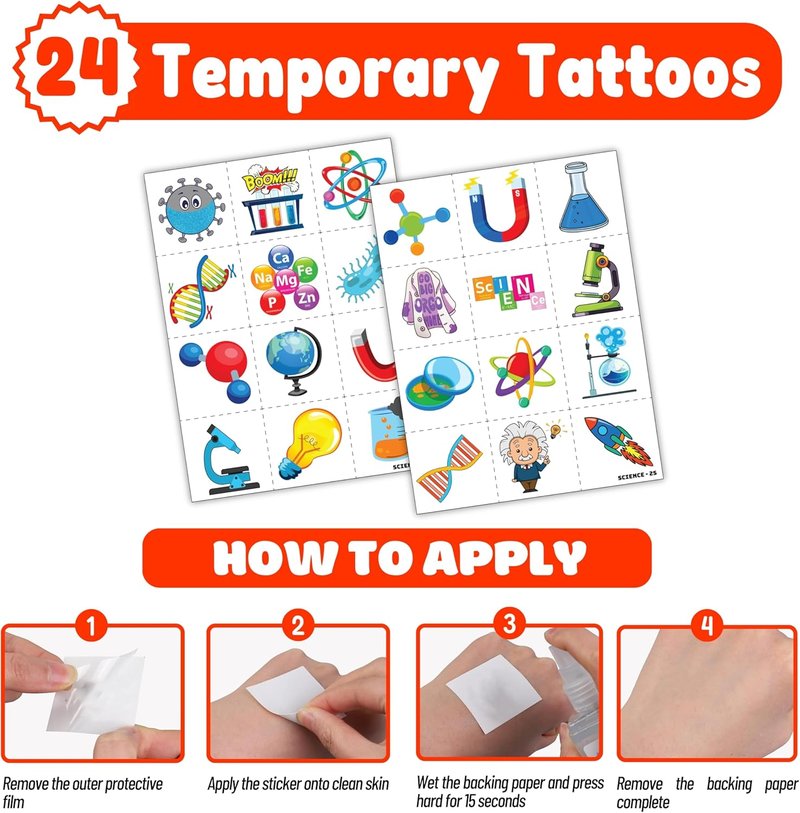 Science Party Favors - 48PCS STEM-Themed Tattoos & Slap Bracelets | Birthday, Baby Shower & Classroom Rewards for Kids