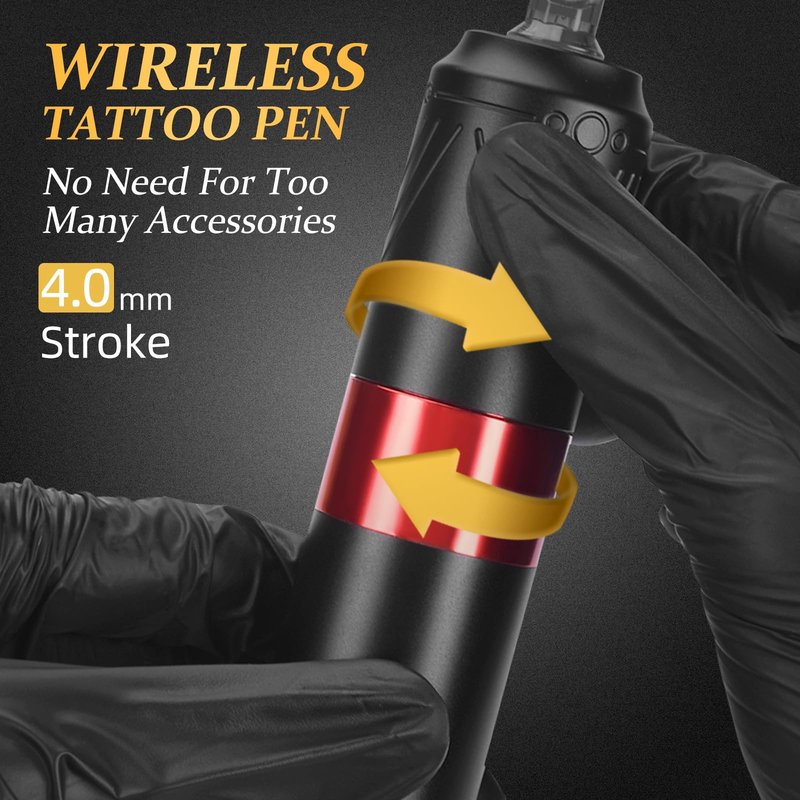 ATOMUS Cordless Tattoo Pen Machine Kit, 1600mah Rechargeable Pen Style Tattoo Cartridge Machine with Digital OLED Display 40pcs Tattoo Cartridge Needles 60pcs Ink Cups 6pcs Tattoo Dip Foam Cup (Red)