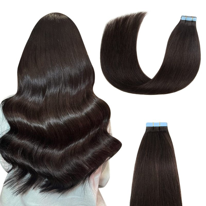 AGMITY Tape in Extensions Human Hair Balayage Natural Black to Chocolate Brown 14 inches 20pcs 40Gram Weft Skin Thick Invisible Tape in Hair Extensions(14 inches #T1b-P1b-4)