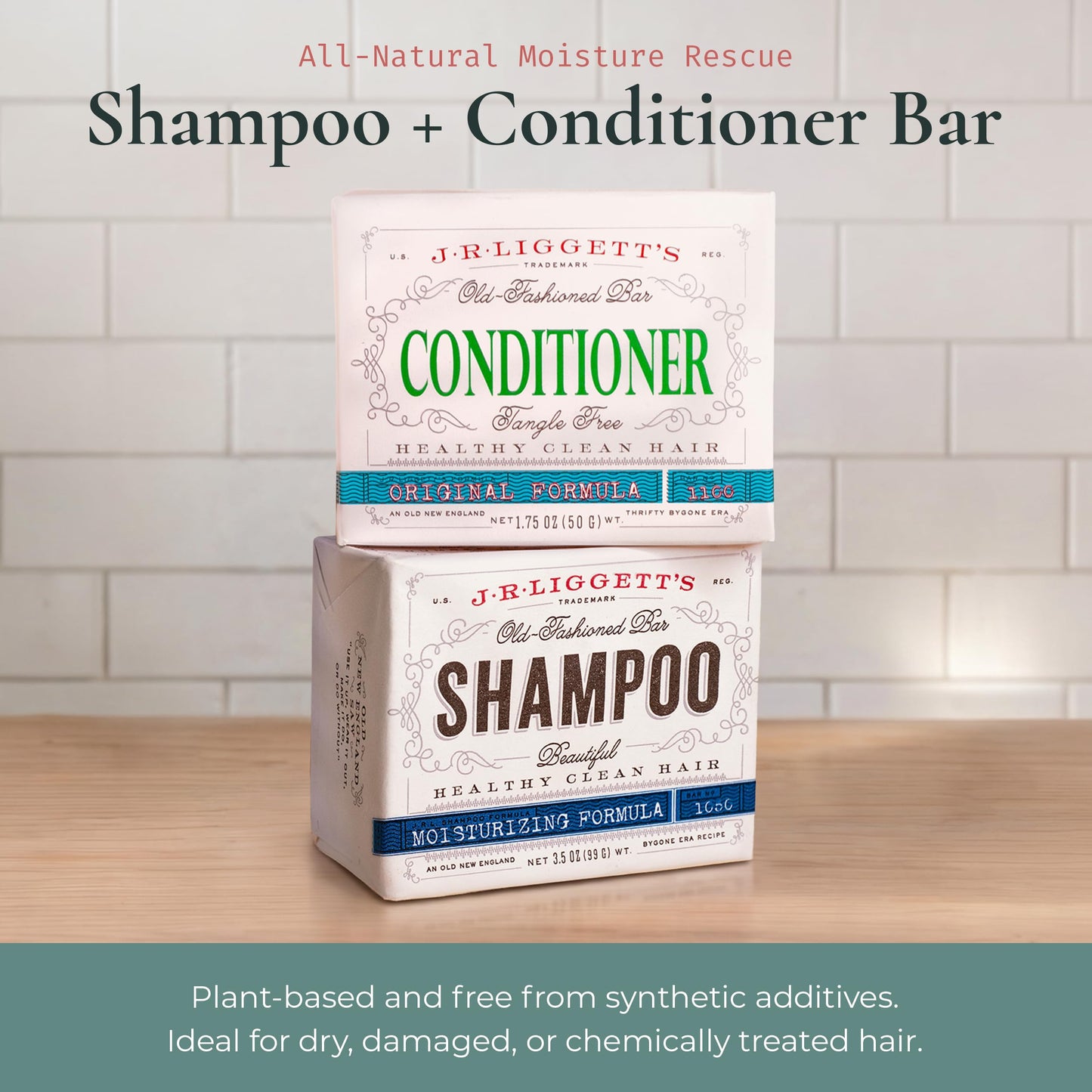 J.R.LIGGETT'S Moisturizing Formula Shampoo Bar and Conditioner Bar 3-Pack, All-Natural, Plant-Based Solid Hair Care Set, Sulfate-Free, 2 x 3.5 oz Shampoo / 1.75 oz Conditioner