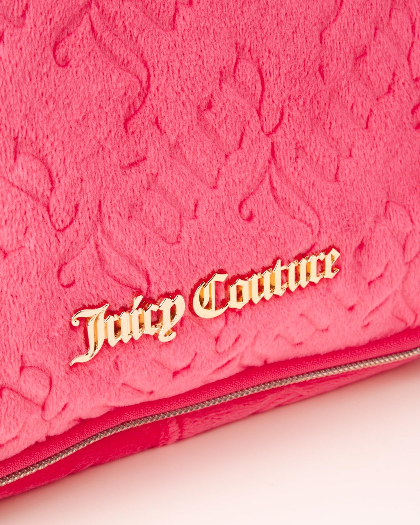 Juicy Couture Pink Makeup Bag Cosmetics Organizer Travel Essentials Hanging Hook Velour Logo