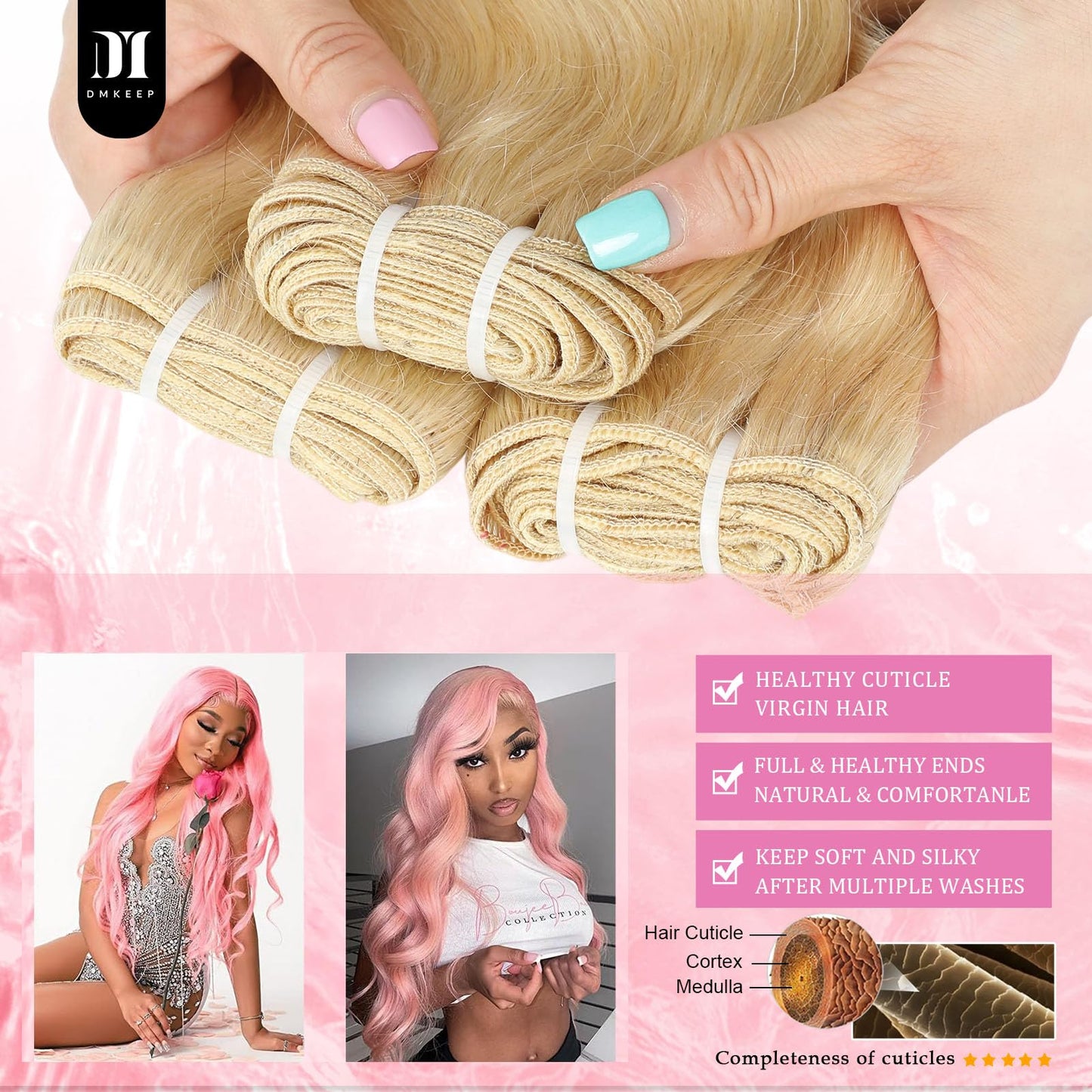613 Bundles Human Hair 12A Blonde Body Wave Human Hair bundles 100% Unprocessed Brazilian Raw Virgin Bundles Single 613 Weave Extensions for Women 16 Inch