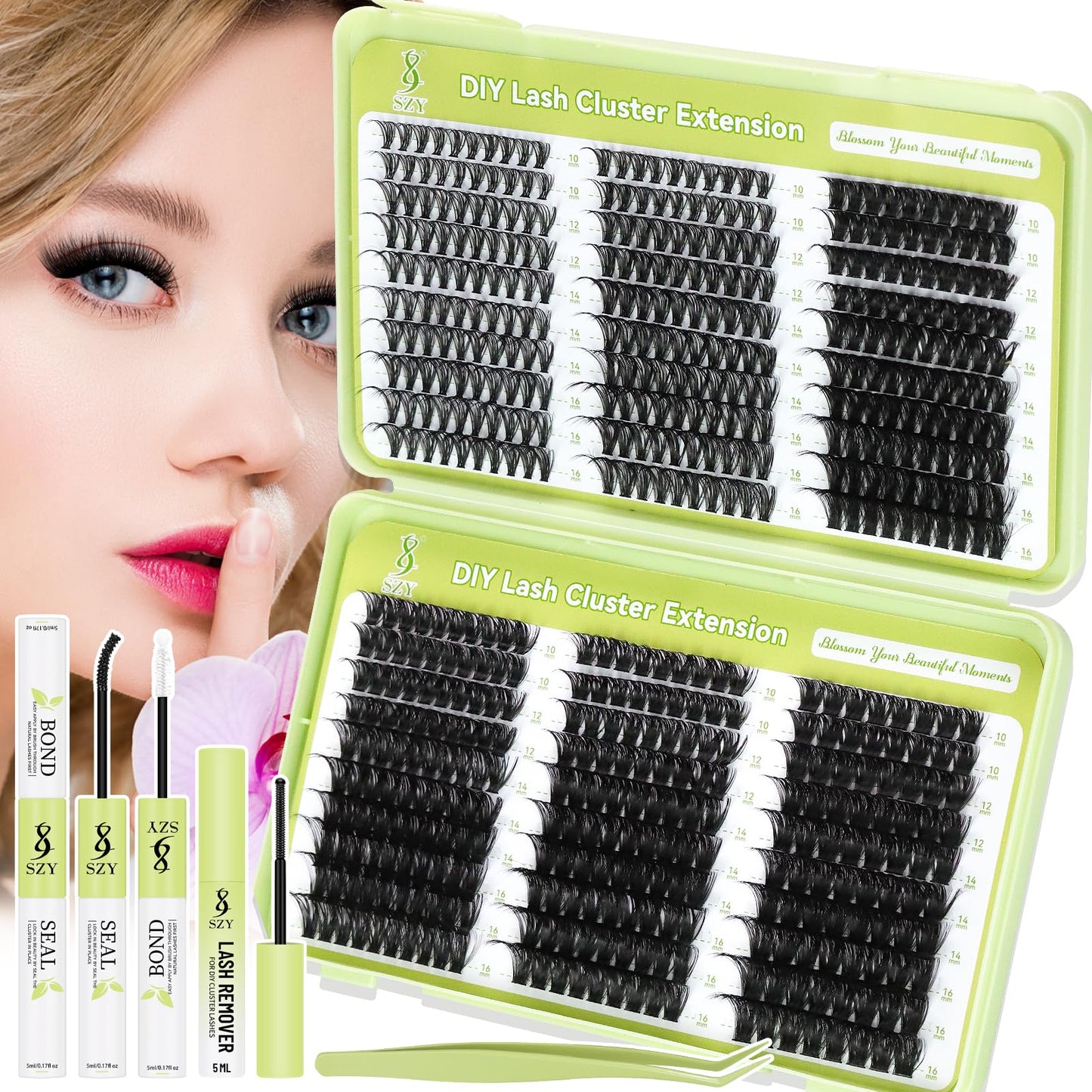 Lash Clusters Kit 570pcs 6 styles 30D-100D D Curl Individual Wispy Natural Eyelash With Eyelash Bond and Seal Eyelash Remover and Tweezer DIY at Home Makeup Cosmetic