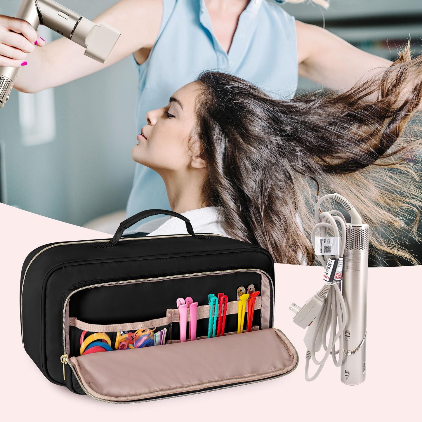 Fasrom Travel Carrying Case Compatible with Shark Flexstyle Hair Dryer, Hair Tool Organizer Bag Compatible with Dyson Airwrap and Straightener, Black