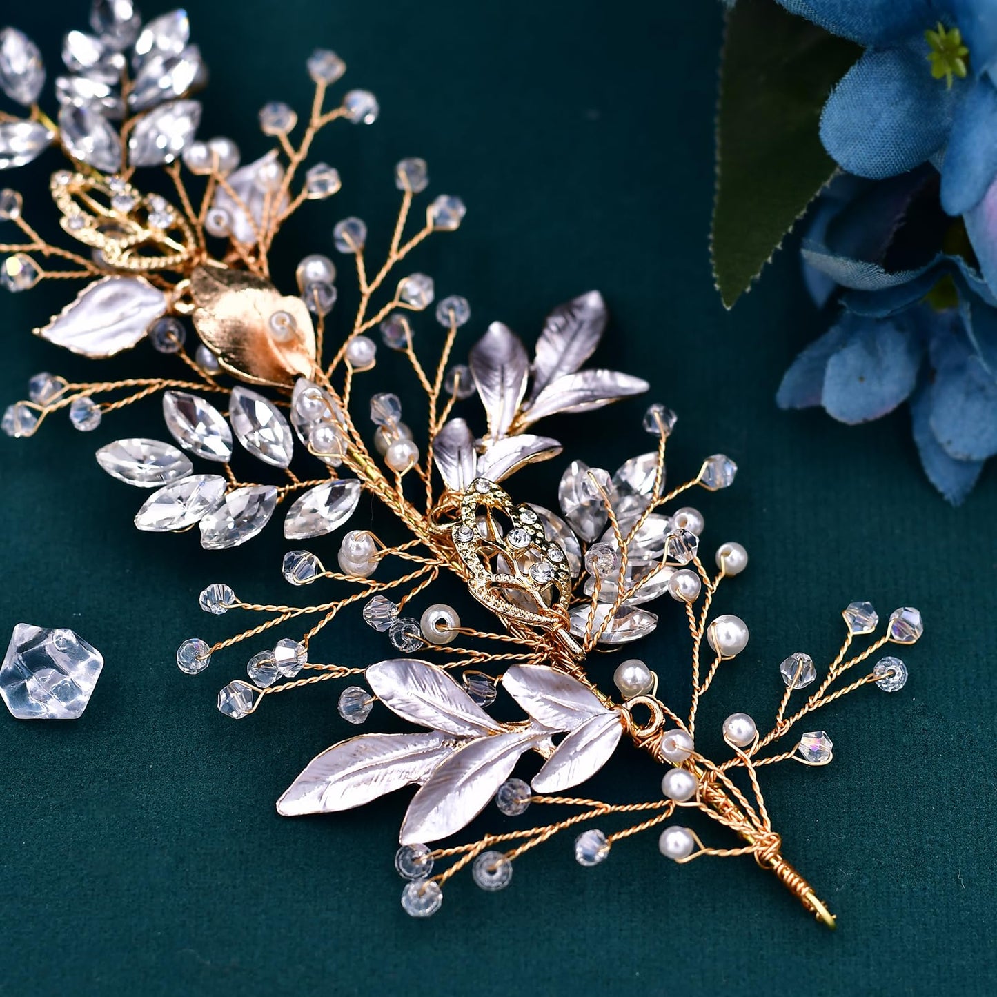 LOVFOIVER Rhinestone Wedding Headband Handmade Leaf Crystal Bridal Headpieces for Wedding Hair Accessories for Brides and Bridesmaid (Gold)