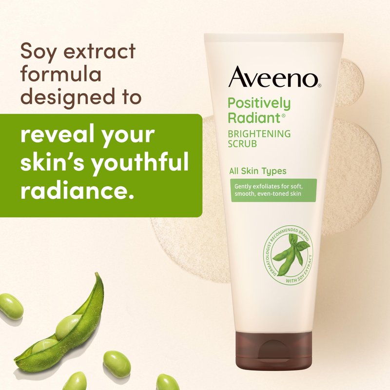 Aveeno Positively Radiant Skin Brightening Exfoliating Daily Facial Scrub, Moisture-Rich Soy Extract, helps improve skin tone & texture, Oil-& Soap-Free, Hypoallergenic, Travel Size, 2 oz (Pack of 6)