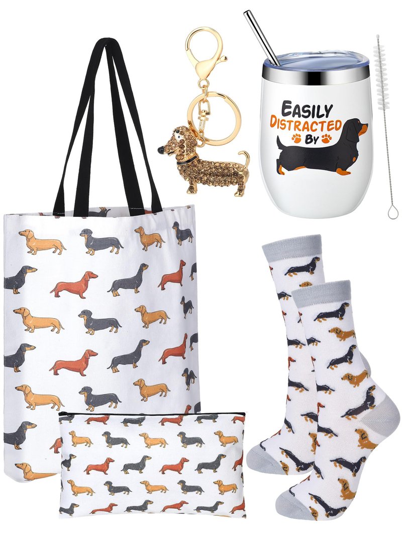 Abbylike Dachshund Mother's Gift for Women Wiener Dog Tote Bag Cosmetic Bag Cup Keychain and Socks for Mom Dachshund Dog Lover