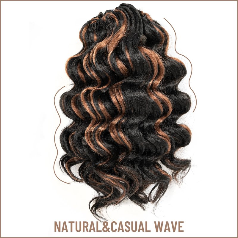Toyotress Ocean Wave Crochet Hair - 14 Inch 8 Packs Black Mix Brown Highlight Crochet Braids Deep Twist Synthetic Braiding Hair Extensions (14 Inch, P1B/30-8P)