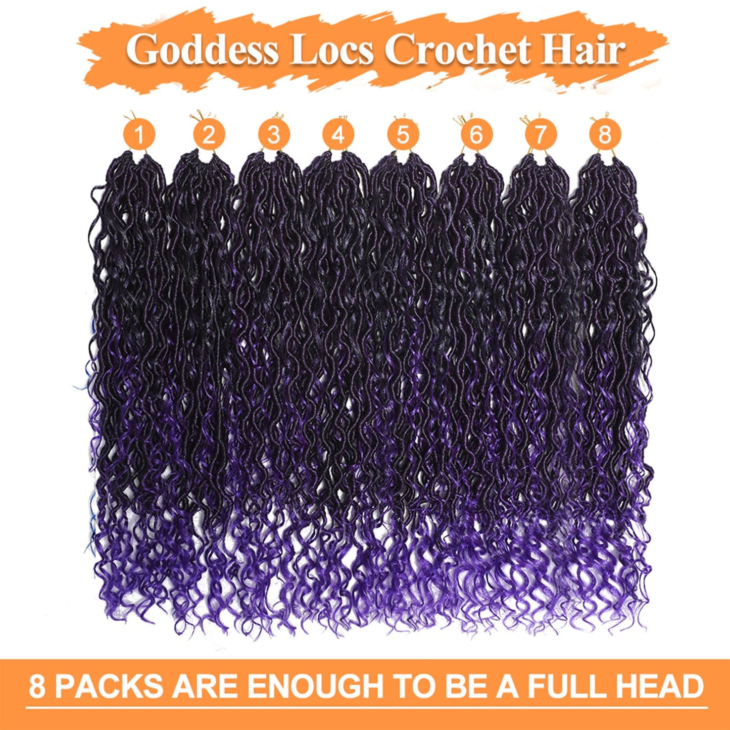 24 Inch Goddess Locs Crochet Hair 8 Packs Faux Locs Crochet Hair for Black Women 1B/Purple Pre-curled River Locs Hair for Women Pre Looped Bohemian Hair Synthetic Extensions (1B/Purple,24 Inch)