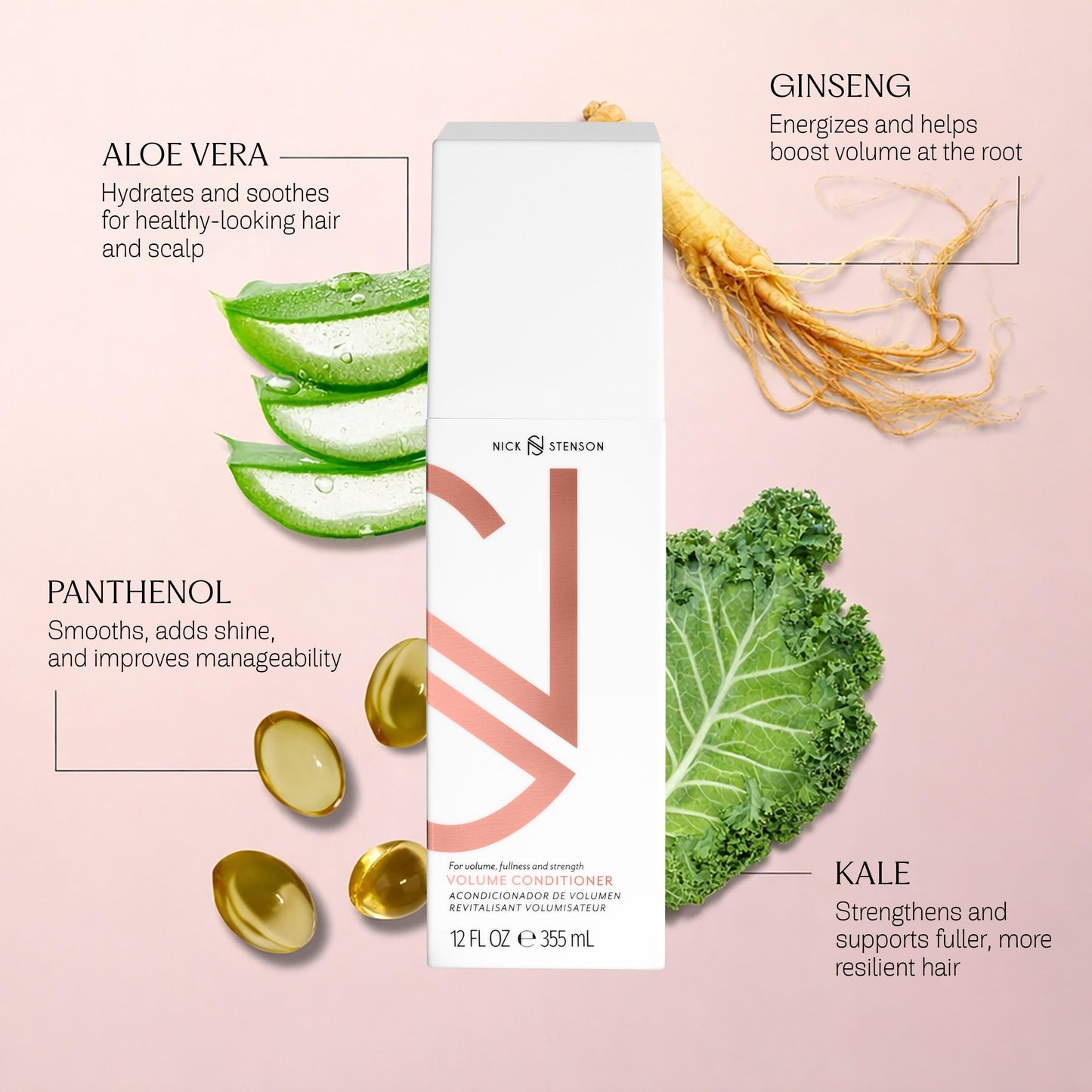 Nick Stenson Volume Conditioner, Lightweight Conditioner for Fine to Normal, Highlighted & Color-Treated Hair, Adds Volume, Hydrates & Seals in Moisture - Color Safe Vegan (12oz/355mL)