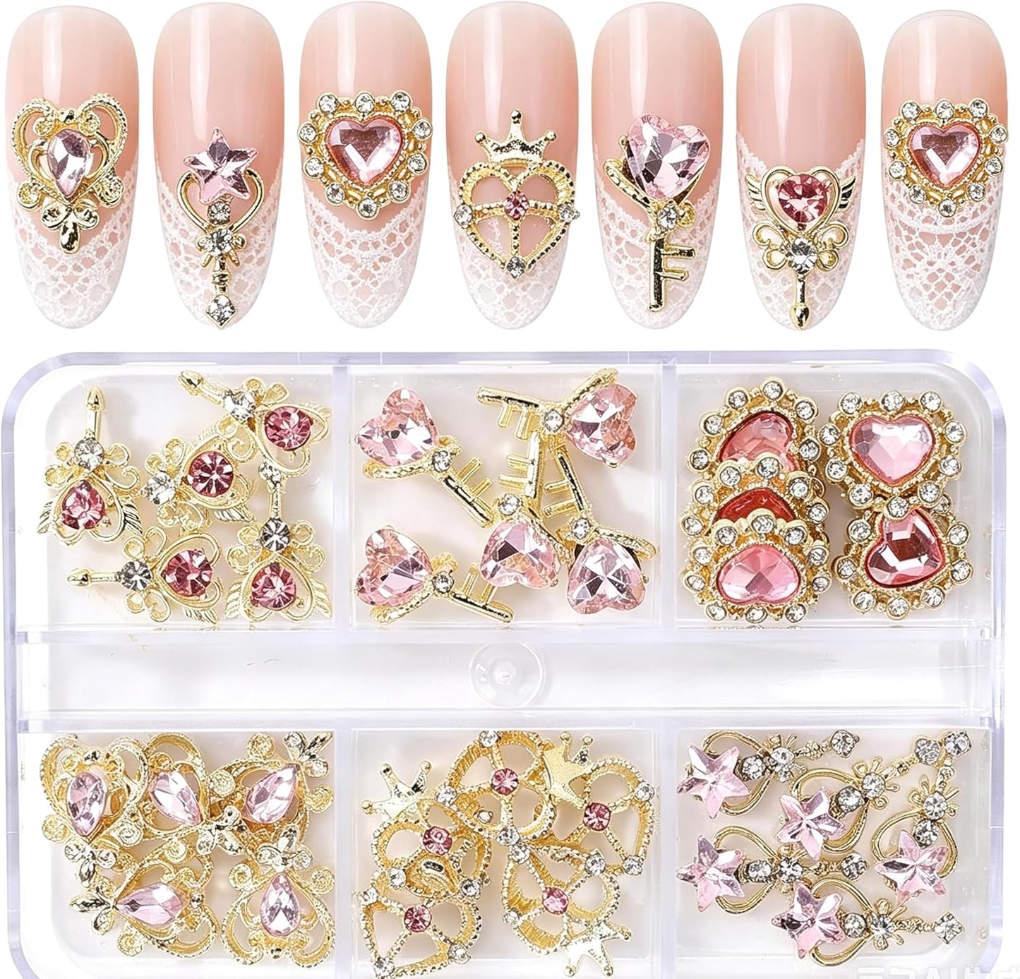 Pink Heart Nail Charms - 30pcs Luxury Alloy Rhinestones & Gems for Stunning Nail Art