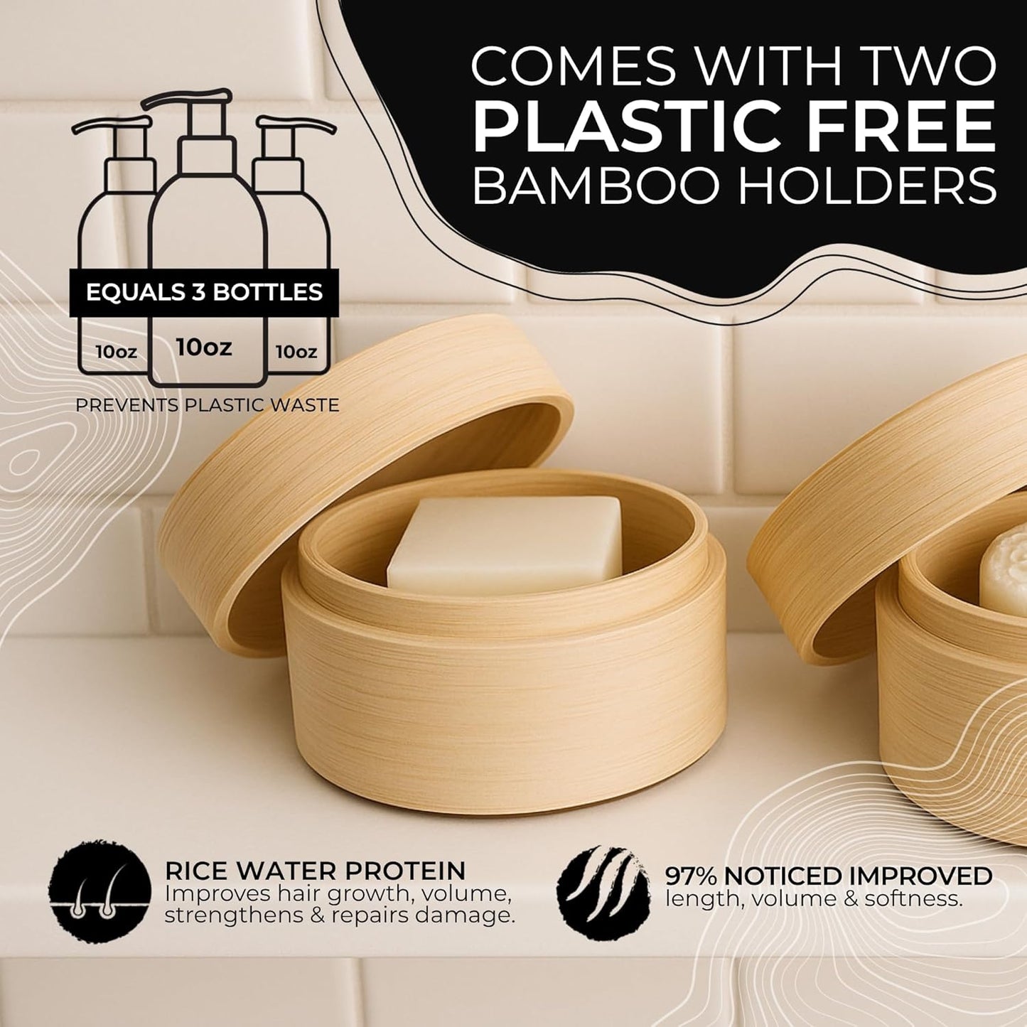 Viori Terrace Garden Shampoo & Conditioner Bar Set | Bamboo Holder, Rice Water Formula for Hair Growth, Sulfate-Free