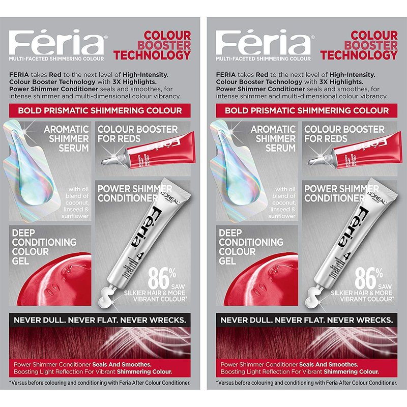 L'Oreal Paris Feria Hair Color - R57 Intense Medium Auburn Permanent Dye Kit | Pack of 2