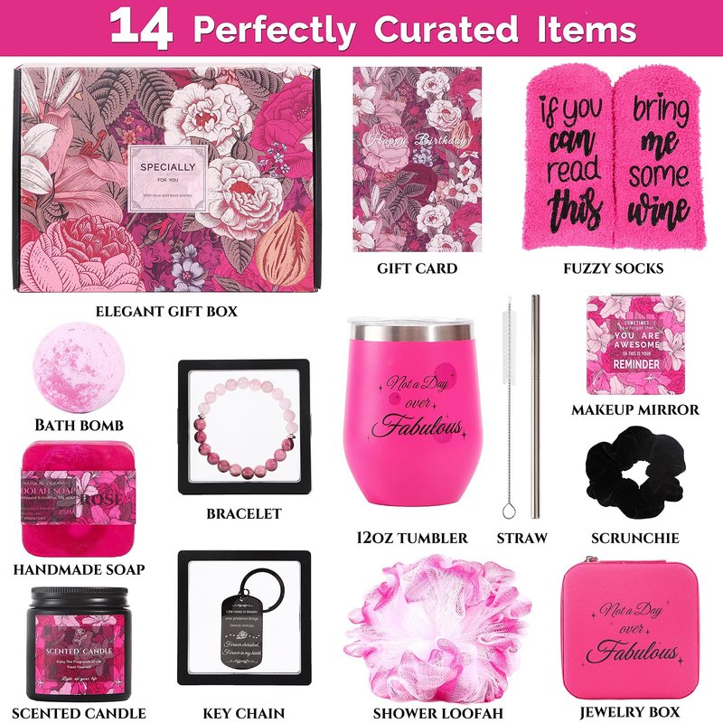 oolevassy Pink Birthday Gifts for Women, Gift Box for Women, Gift Basket for Teen Girls, Birthday Gift Sets for Sister, Mom, Girls