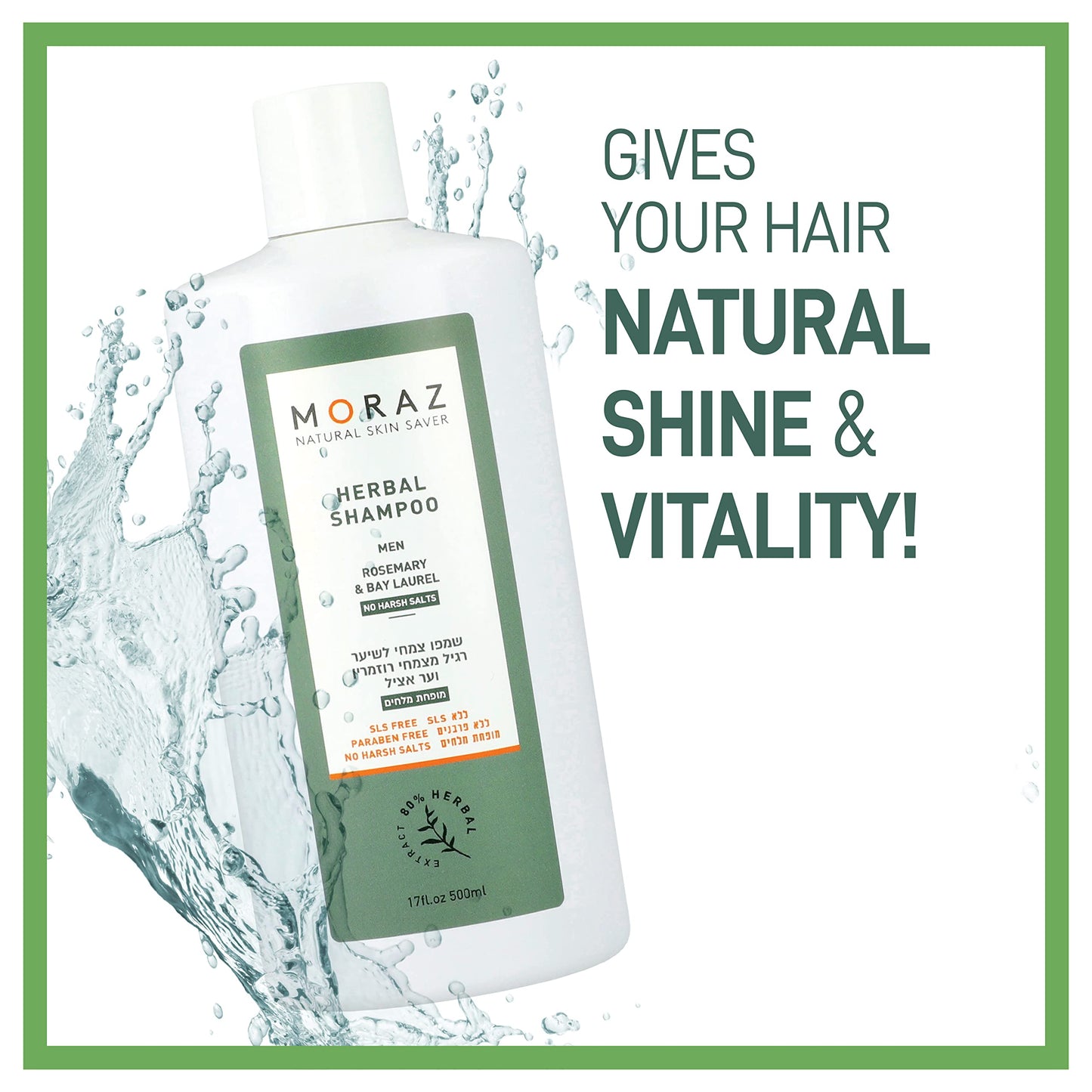 Moraz Men's Herbal Shampoo for Normal Hair - Clarifying Shampoo - Cleansing, Moisturizing Shampoo - Shampoo for Men to Strengthen Hair Roots - 17 oz