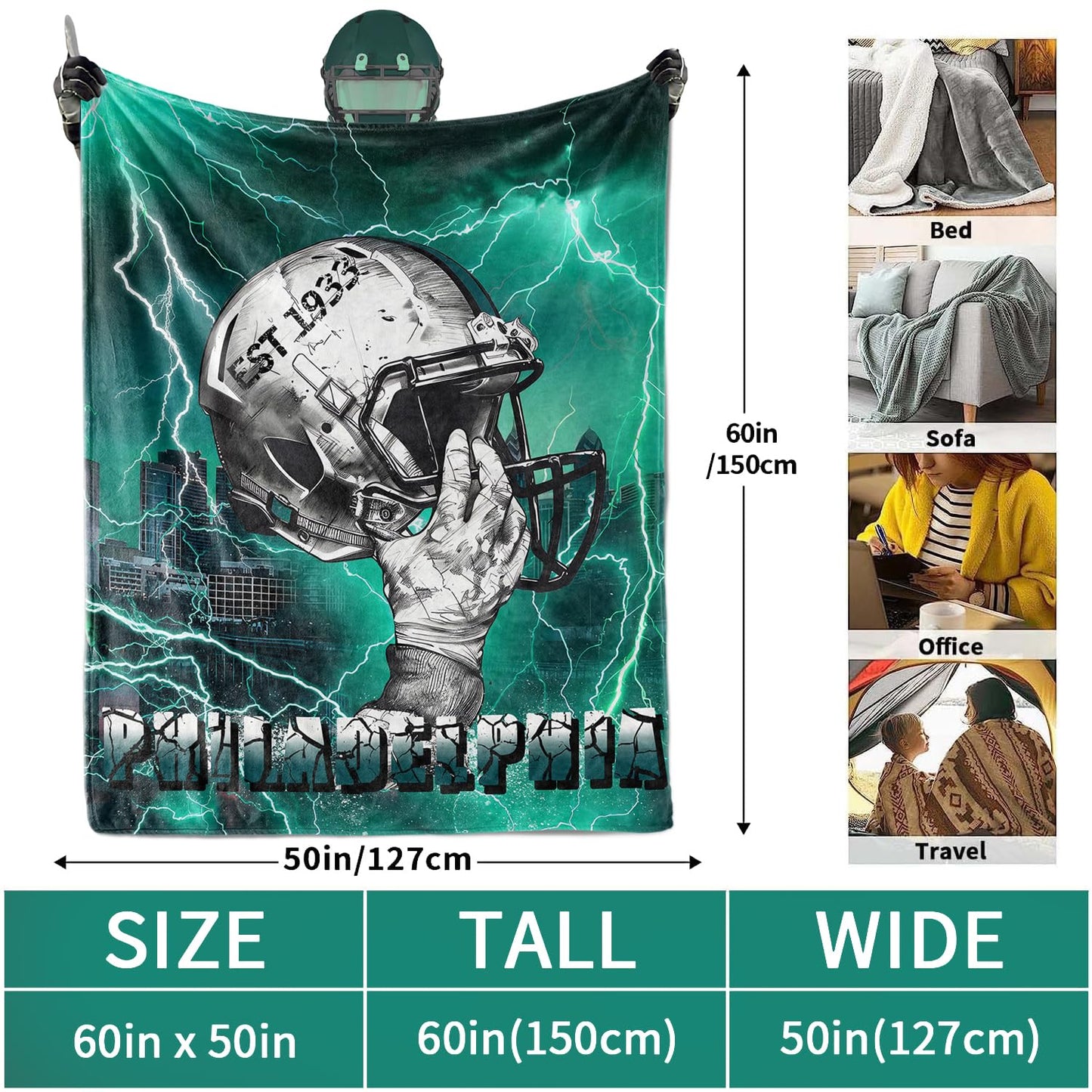 Football City Blanket Gifts for Men Cozy Throw Flannel Blanket for Sofa Couch 60x50 Inches Sport Style Blanket for Men Football Lovers Fan Gifts