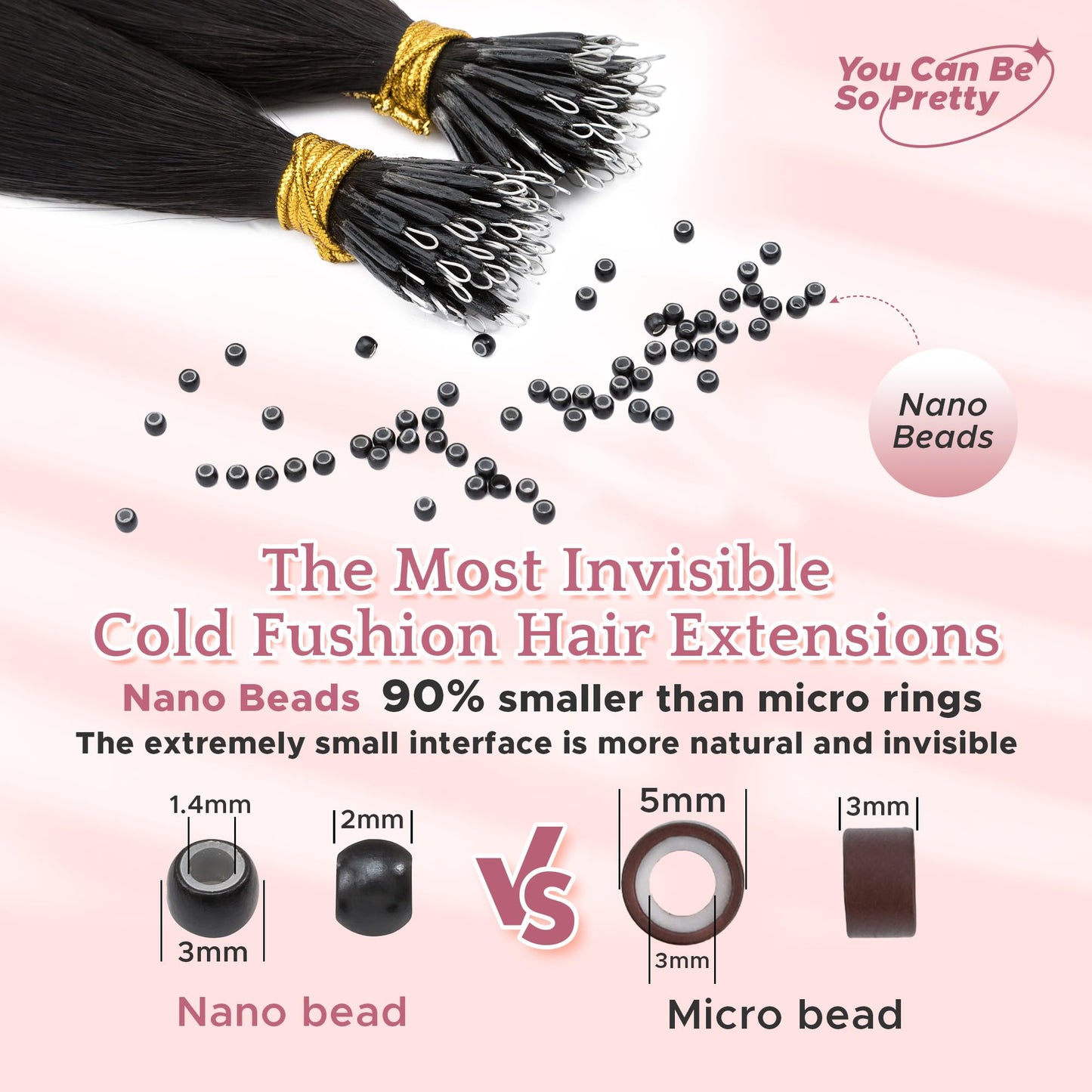 SEGO Nano Tip Hair Extensions Human Hair, Nano Beads Balayage Seamless Highlight Pre-bonded Extensions for Women, 0.7g/strand, 50 strands 35g/pack -18 Inch#01 Jet Black