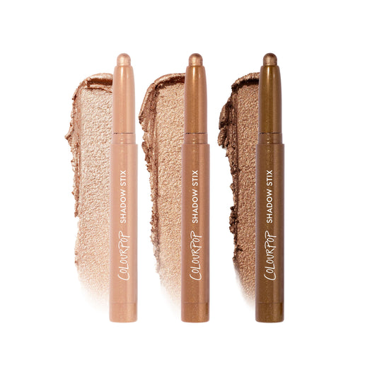 ColourPop Shimmering Golds Shadow Stix Makeup Kit - Shimmer Eyeshadow Make Up Set - Vegan & Cruelty-Free Cream Eyeshadow Sticks with High-Pigment & Metallic Finishes (3 Count)