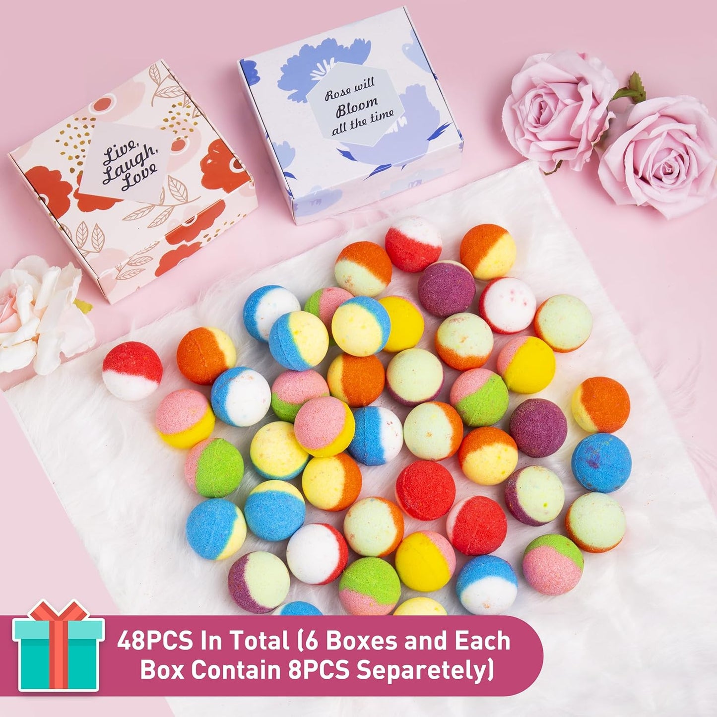 Natural & Organic Bath Bombs Gift Set - 48 Relaxing Bath Bombs with Essential Oils | Perfect for Women & Kids, Ideal for Special Occasions
