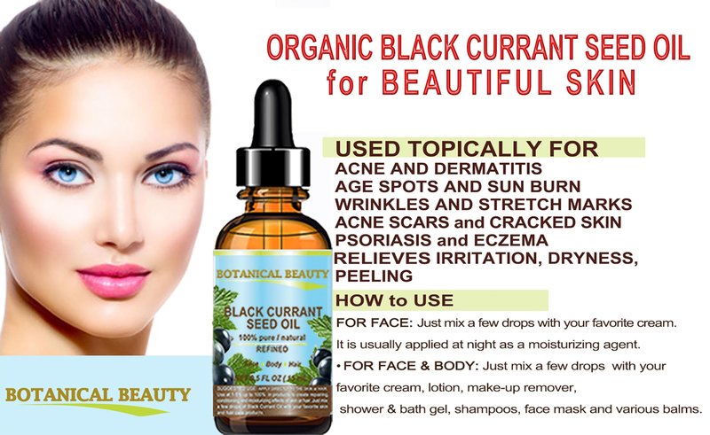 Botanical Beauty BLACK CURRANT SEED OIL 100% Pure Natural Undiluted Refined Cold Pressed Carrier Oil for Skin, Hair, Lip and Nail Care (2 Fl Oz)