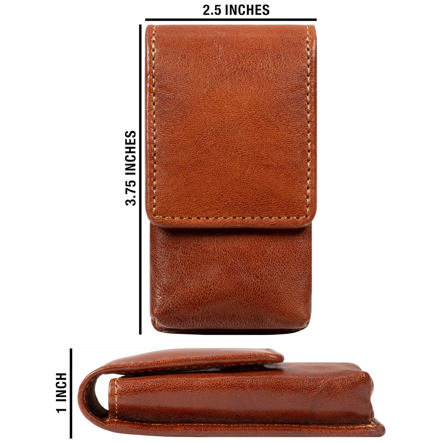 Tony Perotti Womens Italian Bull Leather Top Flap Double Lipstick Case with Mirror in Cognac