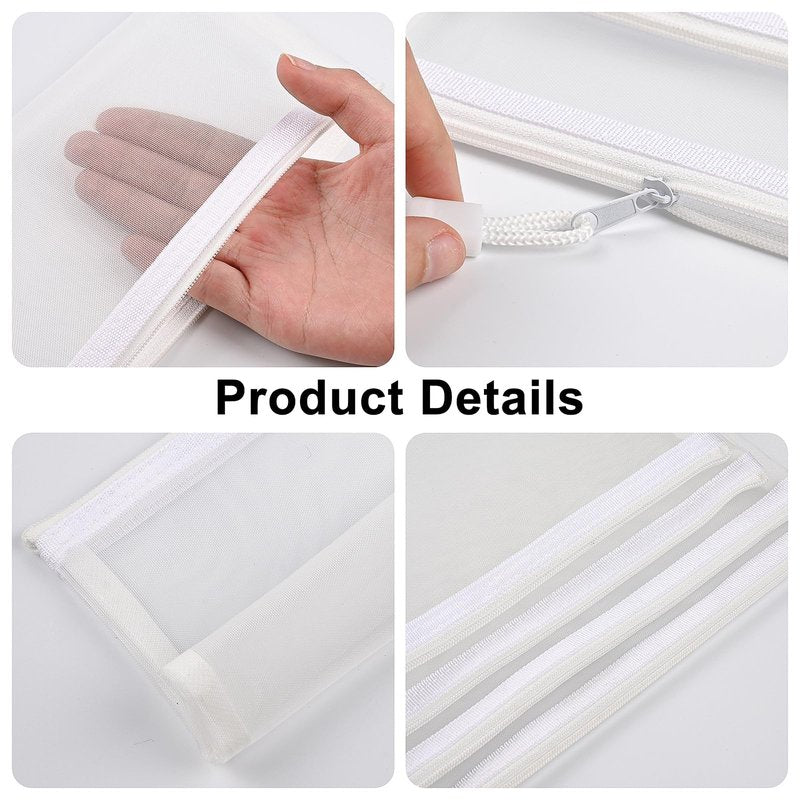 24 Pack Nylon Mesh Makeup Bags Cosmetic Bags Mesh Zipper Pouch Pencil Case Travel Organizer Bags 4 Sizes (White)
