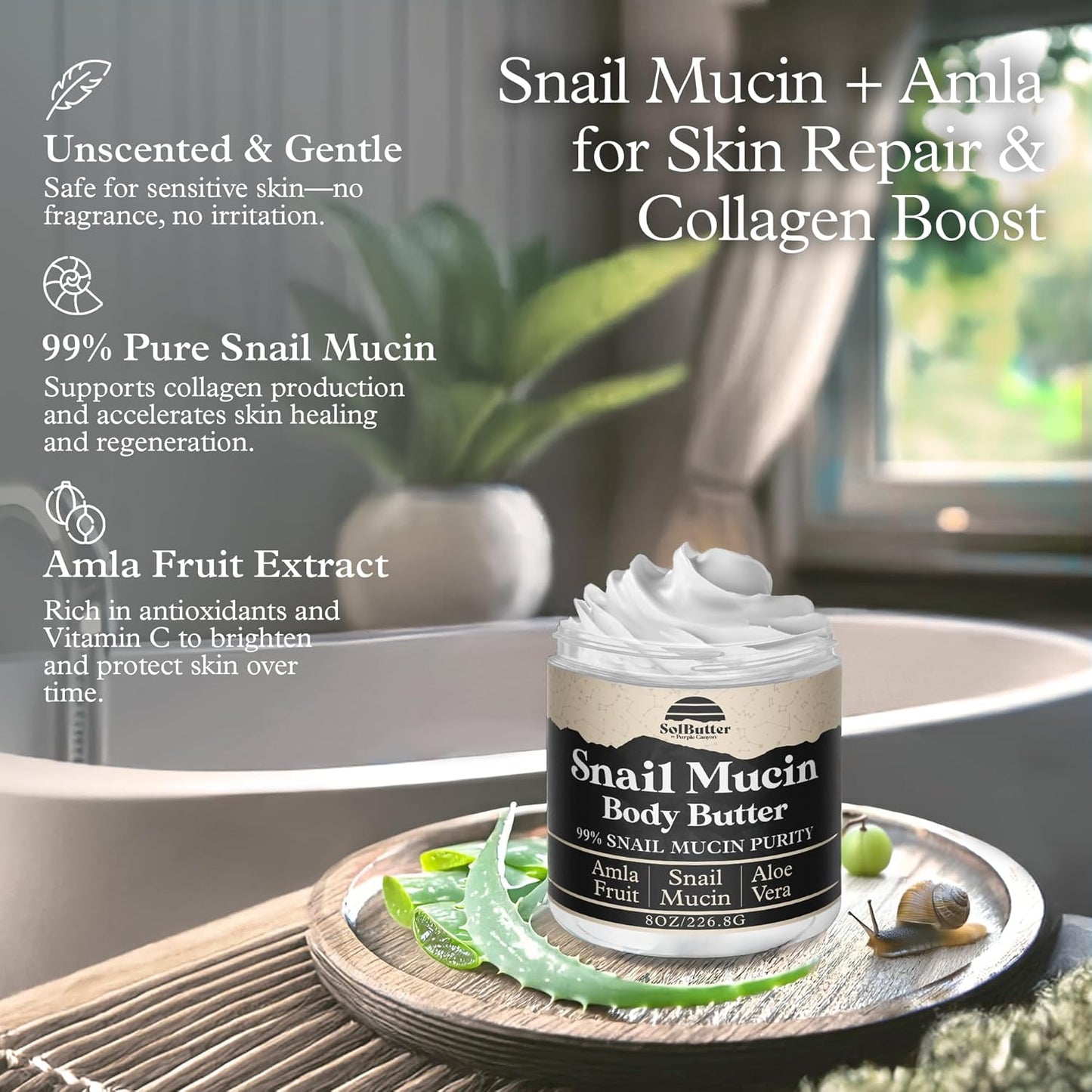 99% Snail Mucin Body Butter - Deep Moisturizing Cream for Blemish Reduction | 8oz | Radiant Skin Repair