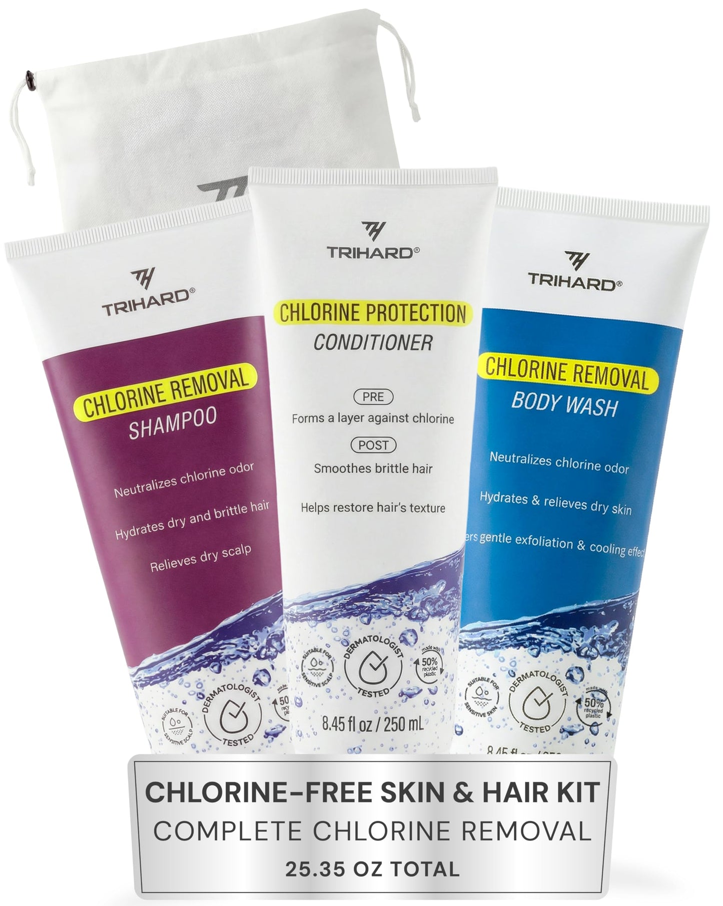 Complete Chlorine Removal Bundle By TRIHARD | Shampoo, Conditioner, Body Wash | Ultimate Pre & Post Swim Care
