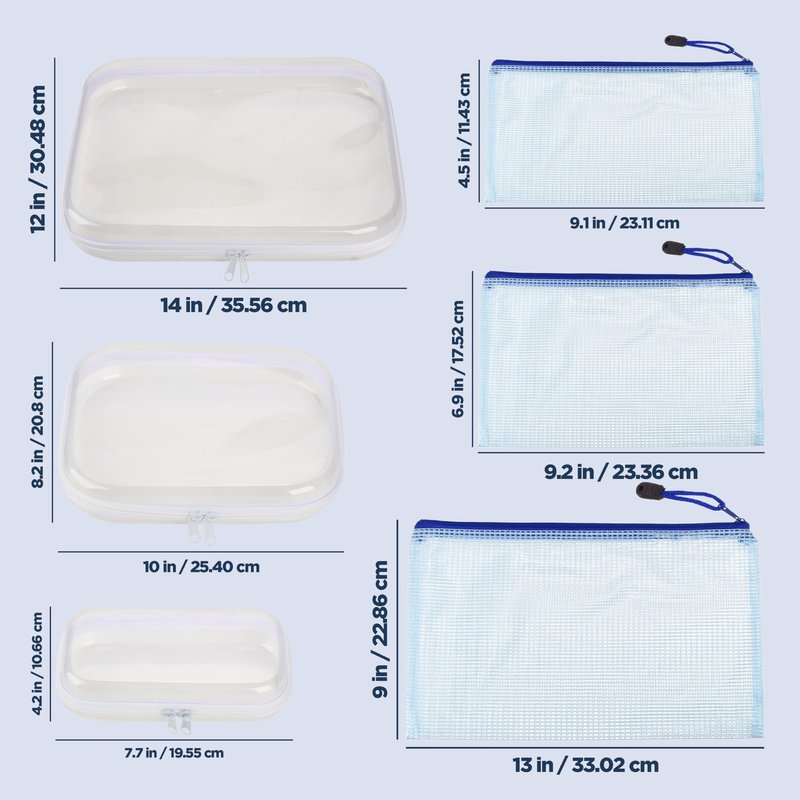 Nyeems Hard Shell Clear Makeup Bags, Transparent Zipper Pouches, 3 Each, Combo Pack, 6 Pcs Set, Transparent Zippered Pouch, Bliss Bins, Clear Pencil Pouch, Hard Plastic Zipper Bag