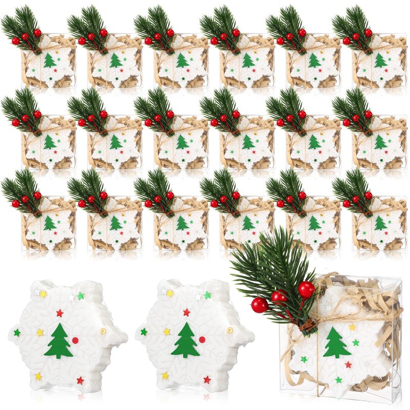 Heigble 20 Pack Christmas Mini Soap Favors Bulk Handmade Holiday Christmas Scented Soap Gifts for Guests Wedding Party Baby Shower Bridal Shower Home Office Decor Gifts(2.3 x 2.3 Inch,Snowflake)