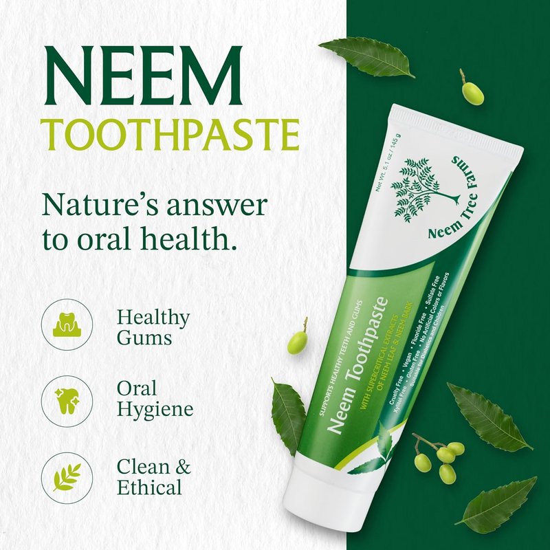 Neem Fluoride-Free Toothpaste - Vegan Natural Formula for Adults & Kids - Clove & Stevia | 4 Pack