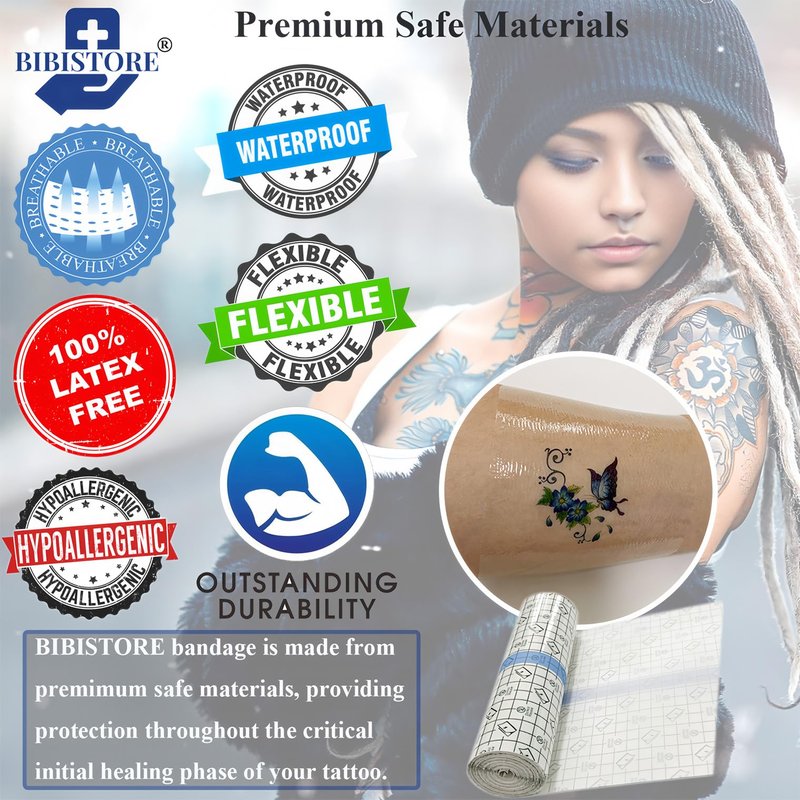 BIBISTORE Waterproof Tattoo Aftercare Bandage,7.87" x 11 Yard Transparent Dressing Film Roll,Tattoo Protective Cover up Tape,Tattoo Second Skin Adhesive Patch,Tattoo Healing Wrap,Tattoo Supplies