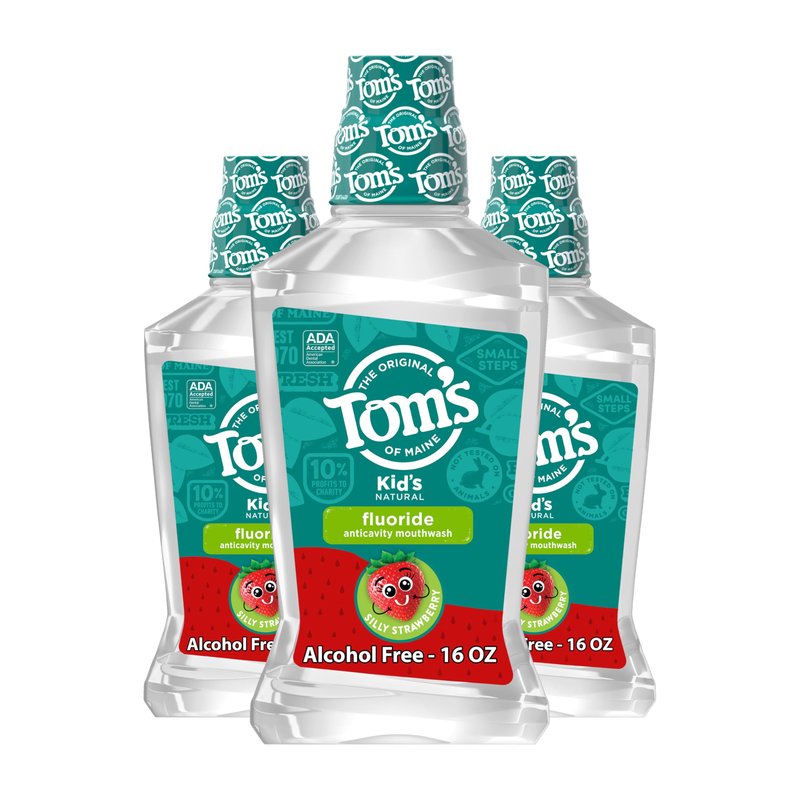 Tom's of Maine Children's Anticavity Fluoride Rinse Mouthwash, Silly Strawberry, 16 oz. 3-Pack