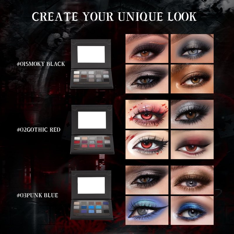 VANERIA Black Smoky Eyeshadow Palette,15 Colors Goth Makeup,Silver Grey Eyeshadow,High Pigment,Long Wear,Cool Toned Eyeshadow Palette,Waterproof,Intense Color(Gothic Black)