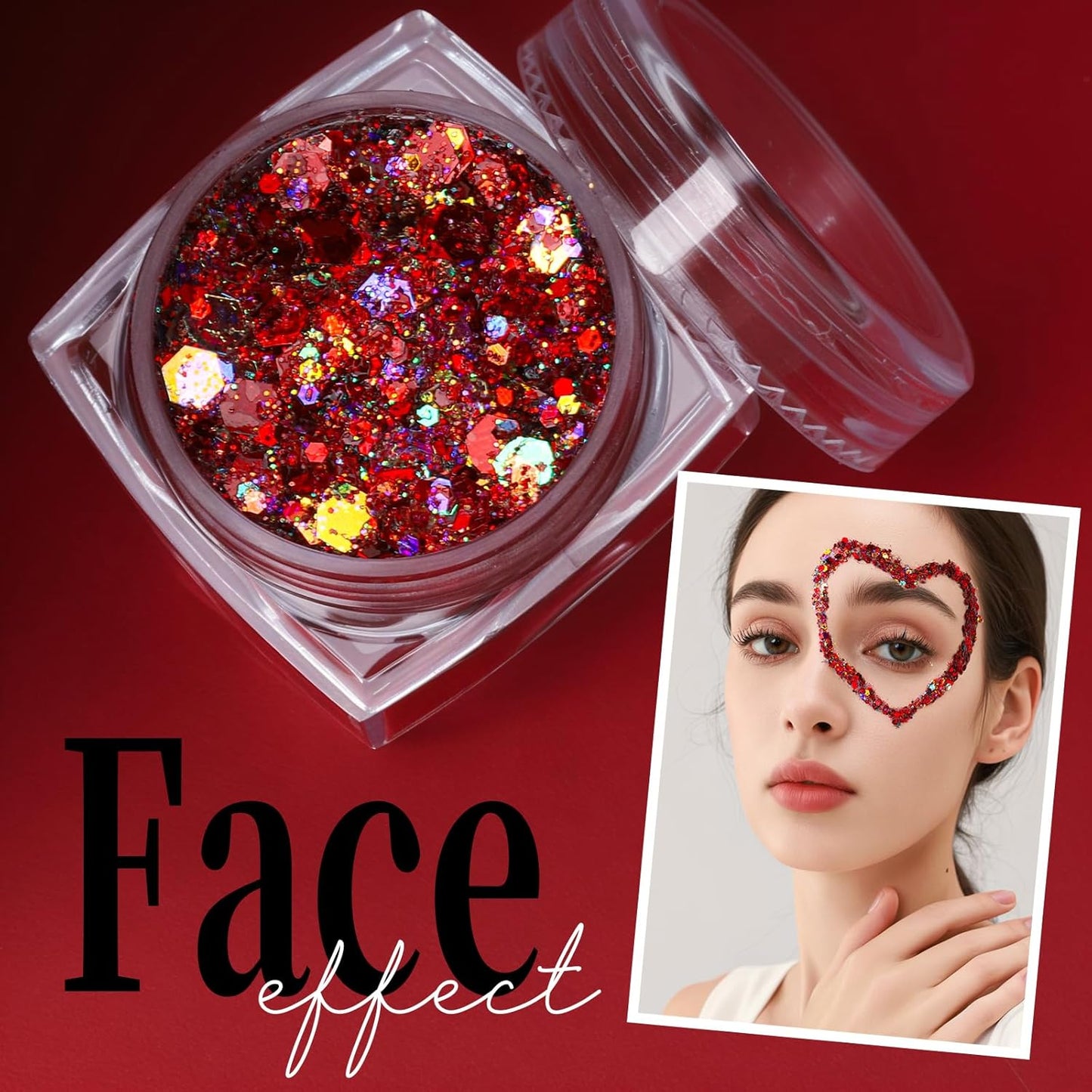 Teenitor Face Glitter Body Glitter, Clear White Body Glitter Gel, Hair Glitter Gel, 6 Shapes Rave Glitter, Mermaid Sequins Makeup Glitters Face Paint, Chunky Sparkling Glitter Gel for Women