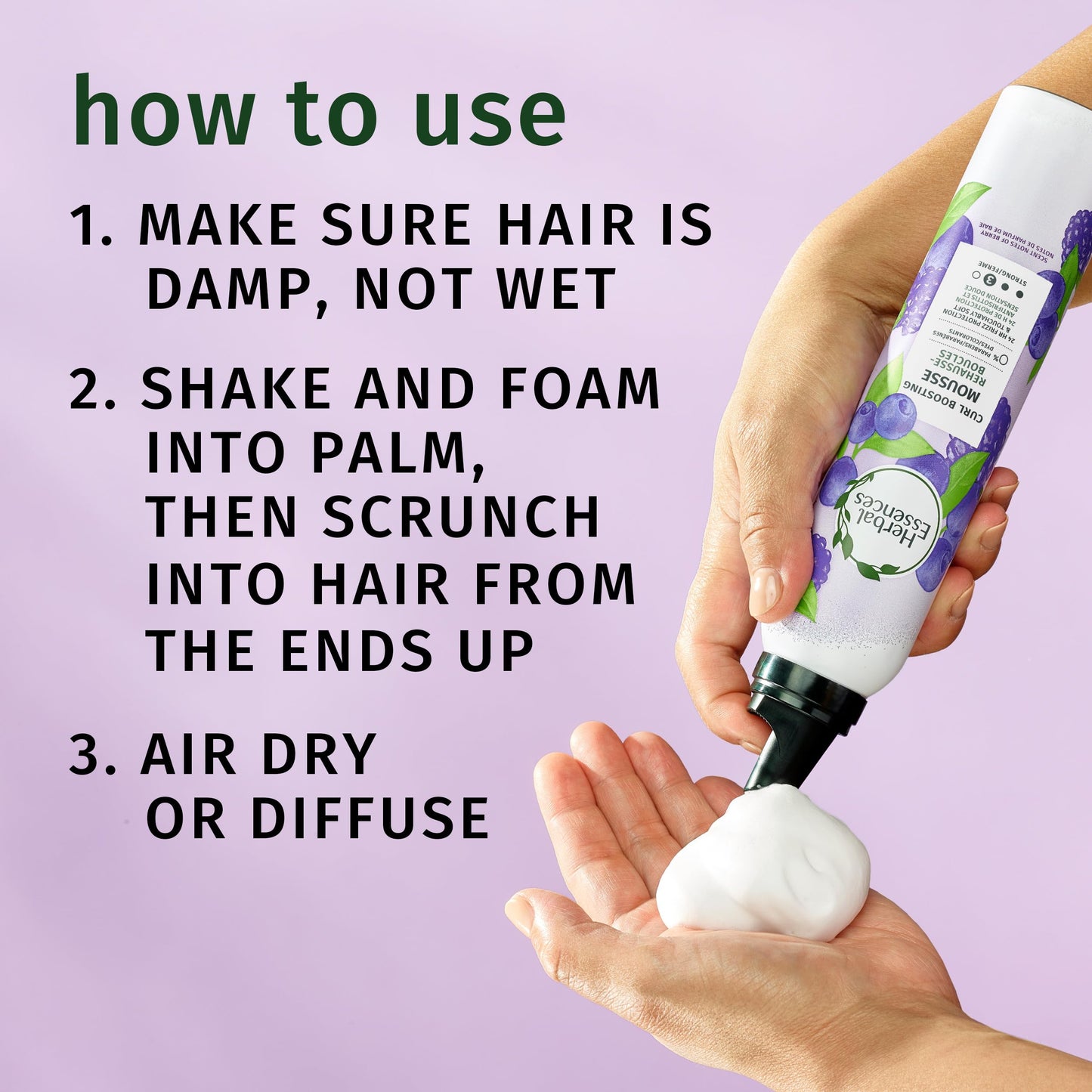 Herbal Essences Curl Boosting Mousse, Frizz Control for Curly & Wavy Hair, Long-Lasting Hold with Berry Scent, Paraben & Dye, Cruelty-Free, 6.8 Fl Oz Each, 3 Pack