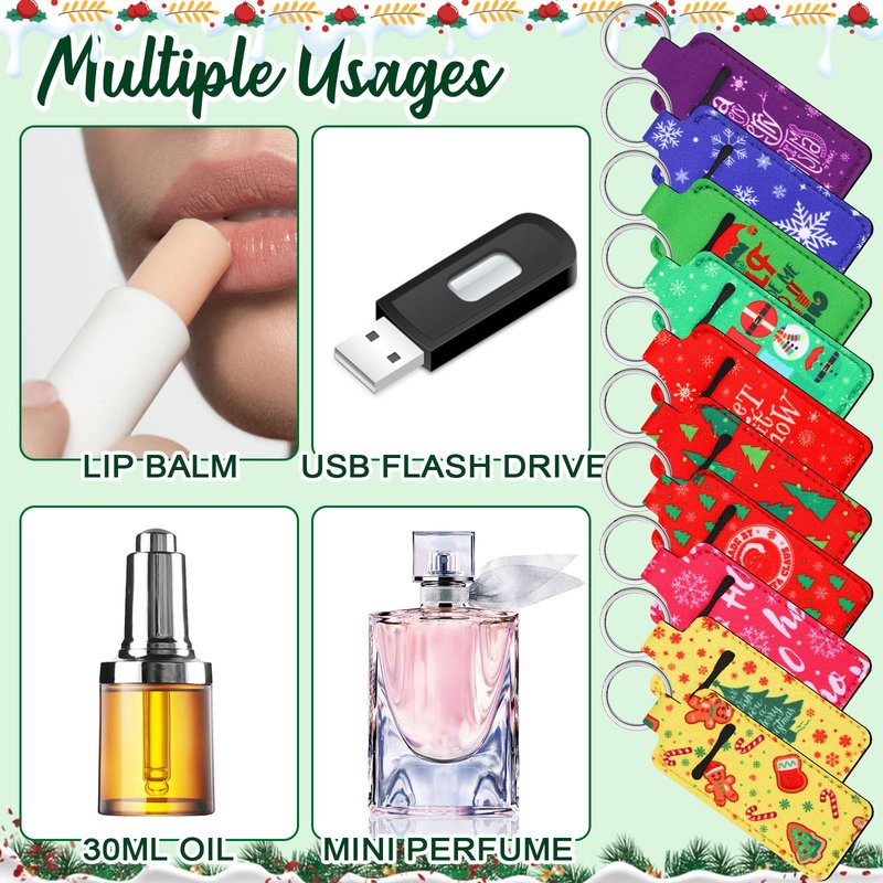 Swiffen 50 Pcs Christmas Lip Balm Holders Bulk Christmas Lipstick Lip Gloss Holder Keychain Xmas Stocking Stuffers Gift Women(Classic)